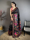 Luxury Pashmina Silk Kashmiri Saree - Meenakari Zari Weave (Black)