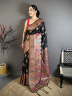 Luxury Pashmina Silk Kashmiri Saree - Meenakari Zari Weave (Black)