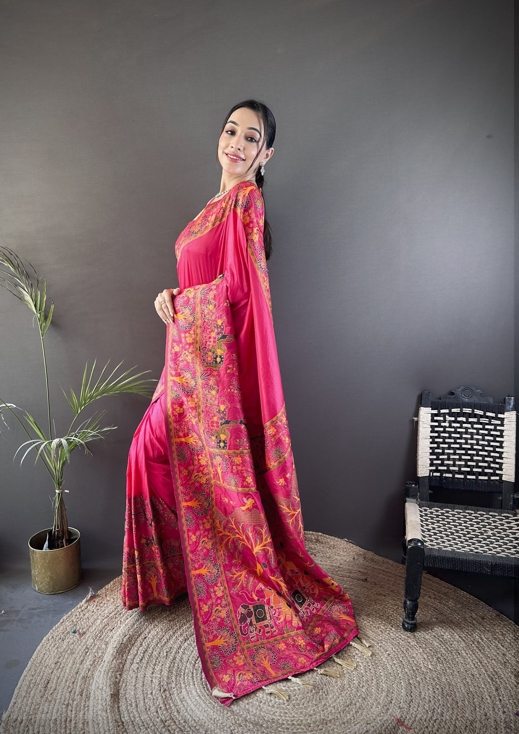 Luxury Pashmina Silk Kashmiri Saree - Meenakari Zari Weave (Pink)