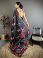 Luxury Pashmina Silk Kashmiri Saree - Meenakari Zari Weave (Black)