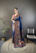 Luxury Pashmina Silk Kashmiri Saree - Meenakari Zari Weave (Blue)