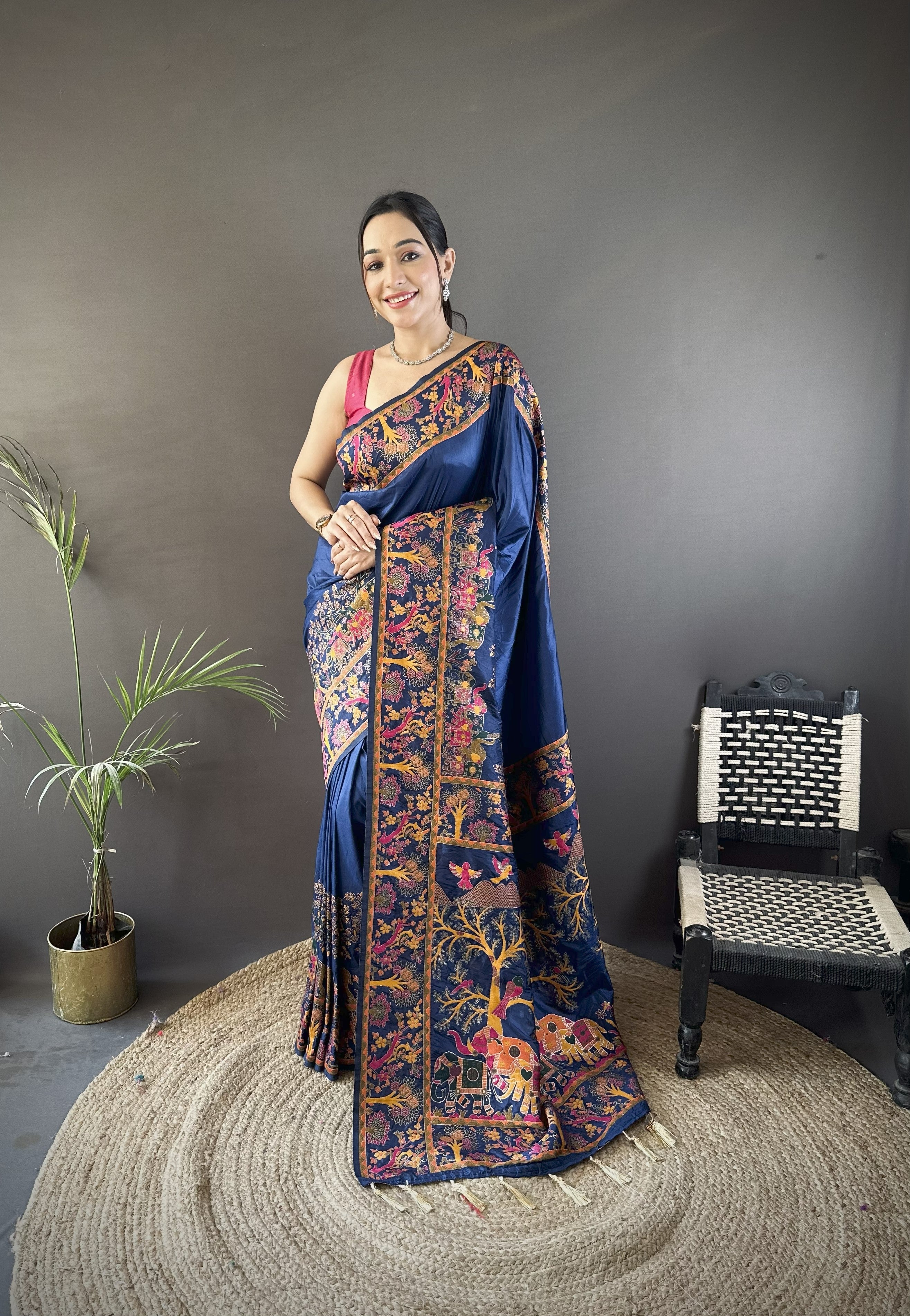 Luxury Pashmina Silk Kashmiri Saree - Meenakari Zari Weave (Blue)
