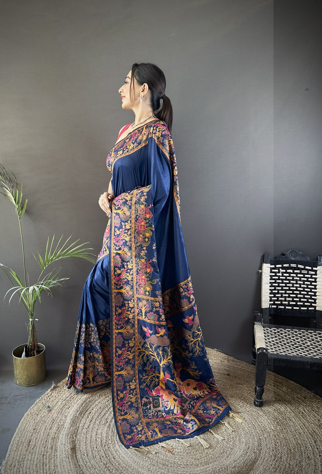 Luxury Pashmina Silk Kashmiri Saree - Meenakari Zari Weave (Blue)