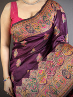 Luxury Pashmina Silk Kashmiri Saree - Meenakari Zari Weave (Wine)