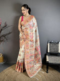 Luxury Pashmina Silk Kashmiri Saree - Meenakari Zari Weave (White)
