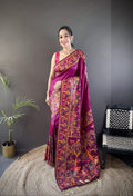Luxury Pashmina Silk Kashmiri Saree - Meenakari Zari Weave (Wine)