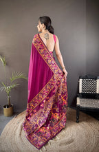 Luxury Pashmina Silk Kashmiri Saree - Meenakari Zari Weave (Wine)