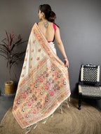 Luxury Pashmina Silk Kashmiri Saree - Meenakari Zari Weave (White)