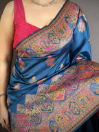 Luxury Pashmina Silk Kashmiri Saree - Meenakari Zari Weave (Blue)