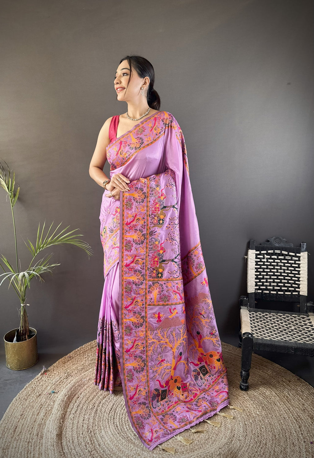 Luxury Pashmina Silk Kashmiri Saree - Meenakari Zari Weave (Purple)