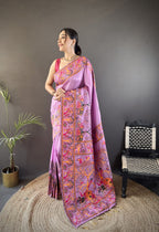 Luxury Pashmina Silk Kashmiri Saree - Meenakari Zari Weave (Purple)