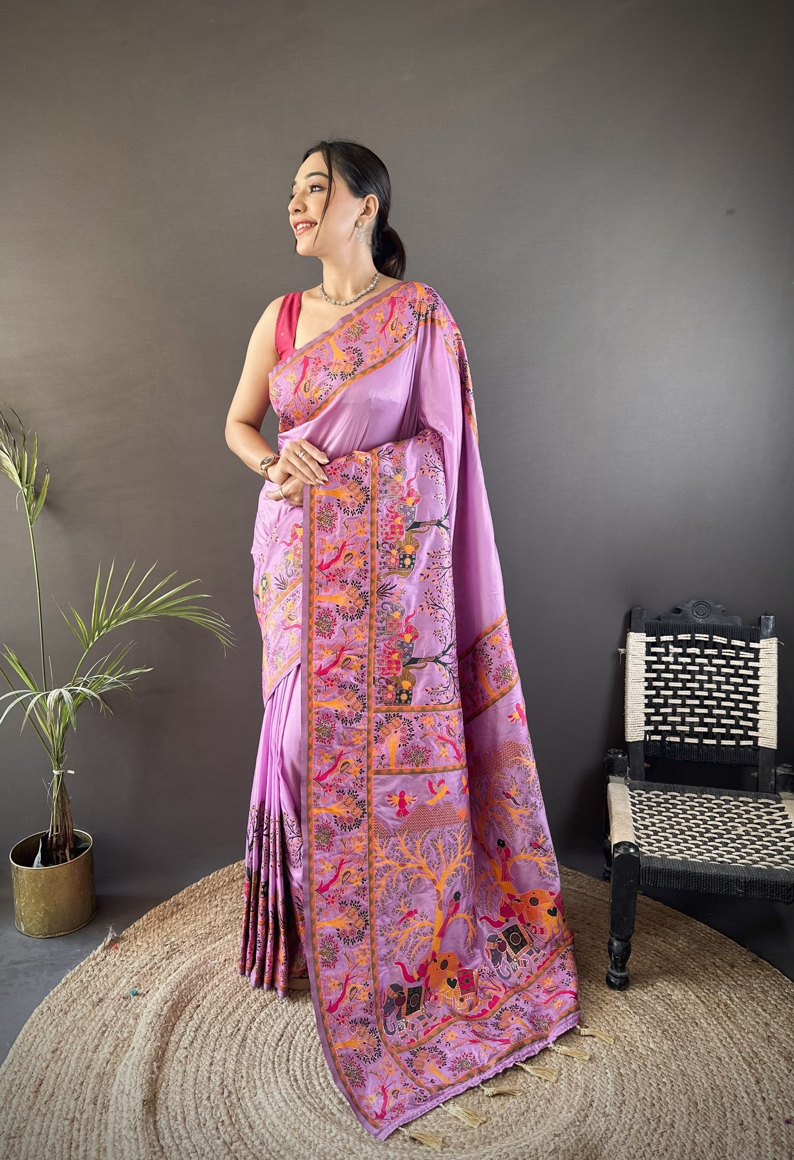 Luxury Pashmina Silk Kashmiri Saree - Meenakari Zari Weave (Purple)