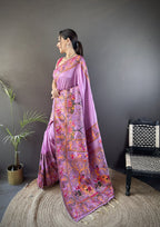 Luxury Pashmina Silk Kashmiri Saree - Meenakari Zari Weave (Purple)