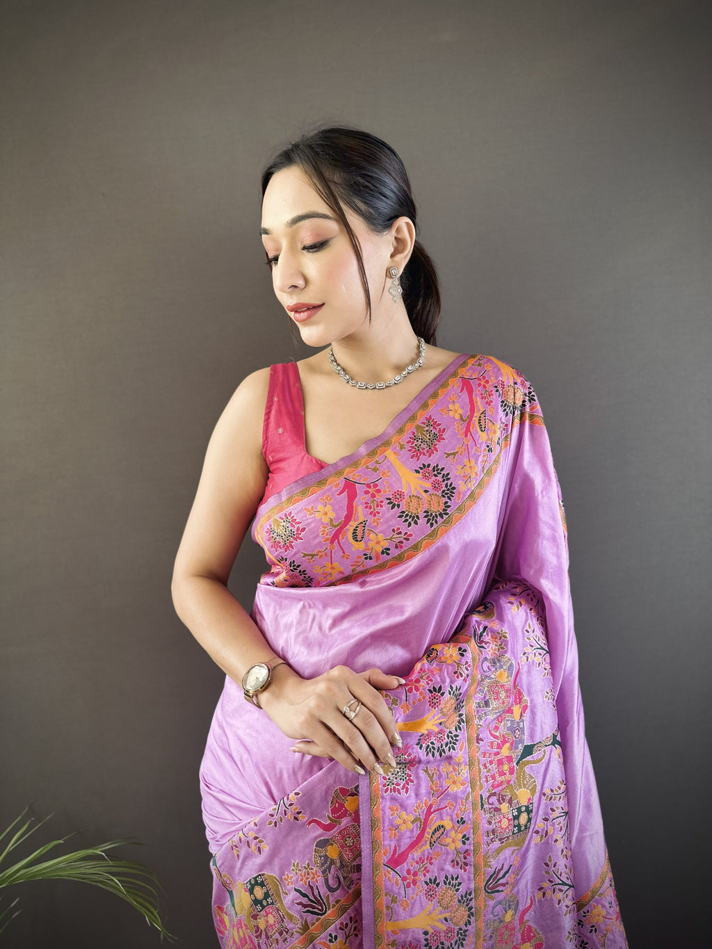 Luxury Pashmina Silk Kashmiri Saree - Meenakari Zari Weave (Purple)