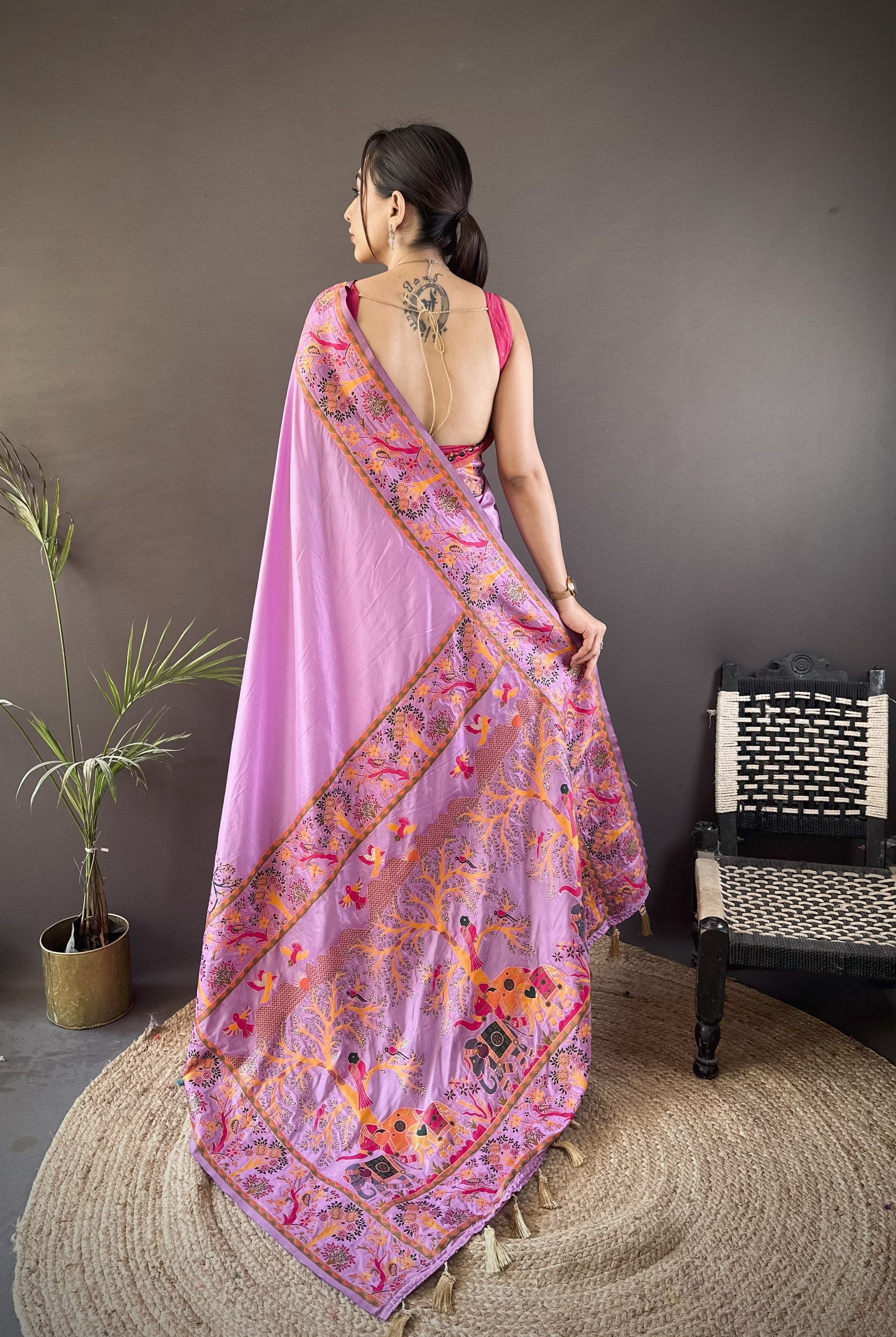 Luxury Pashmina Silk Kashmiri Saree - Meenakari Zari Weave (Purple)
